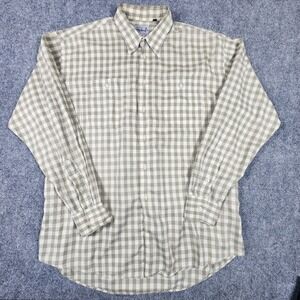 Maloufs Lubbock Mens 16.5 L Gingham Check Button Down Shirt Tan White Cotton USA